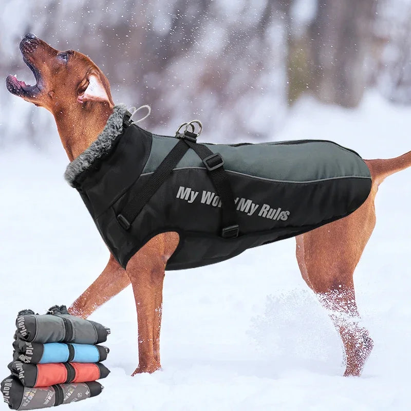 Waterproof Winter Dog Coat with Harness for Large Dogs