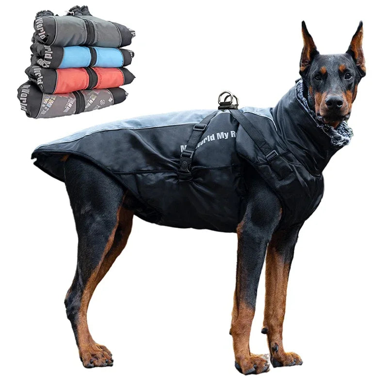 Waterproof Winter Dog Coat with Harness for Large Dogs