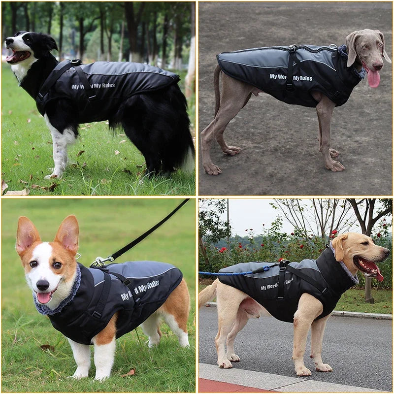 Waterproof Winter Dog Coat with Harness for Large Dogs